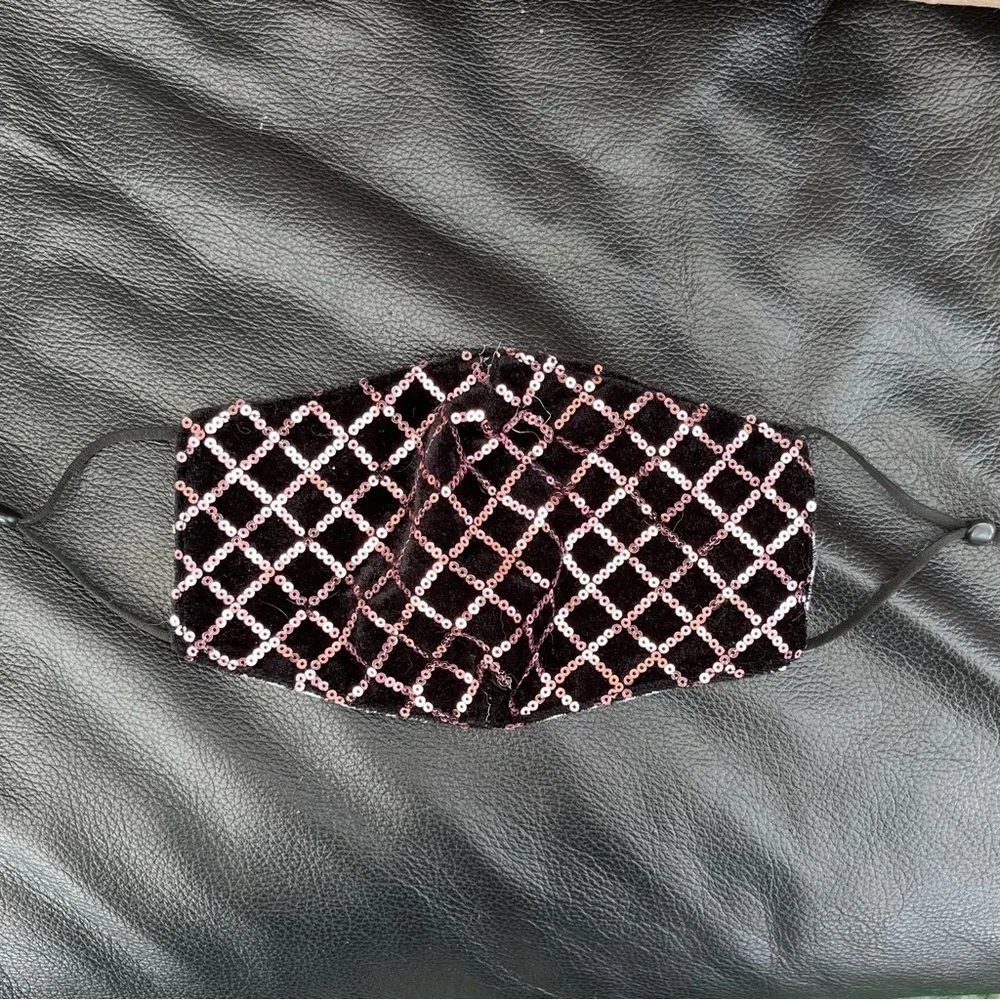 Velvet Sequin Mask in Black and Purplish Pink